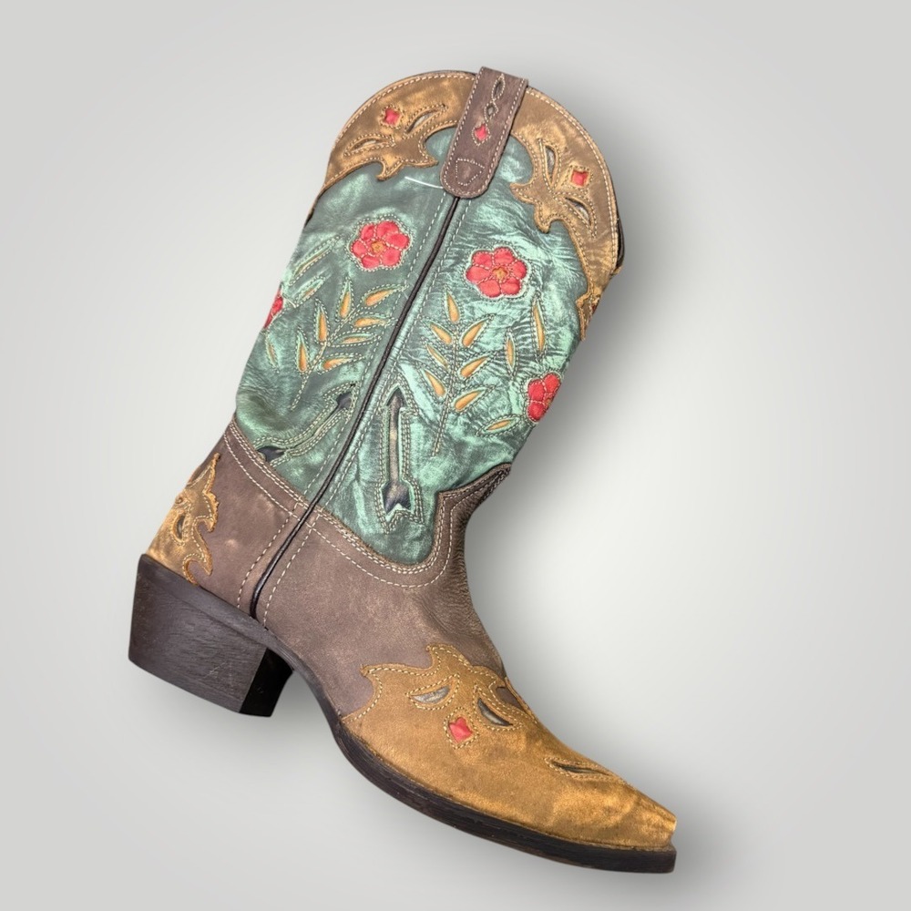 Laredo Miss Kate Floral Inlay Snip Toe Cowgirl Boots 52138 Size 7M Teal